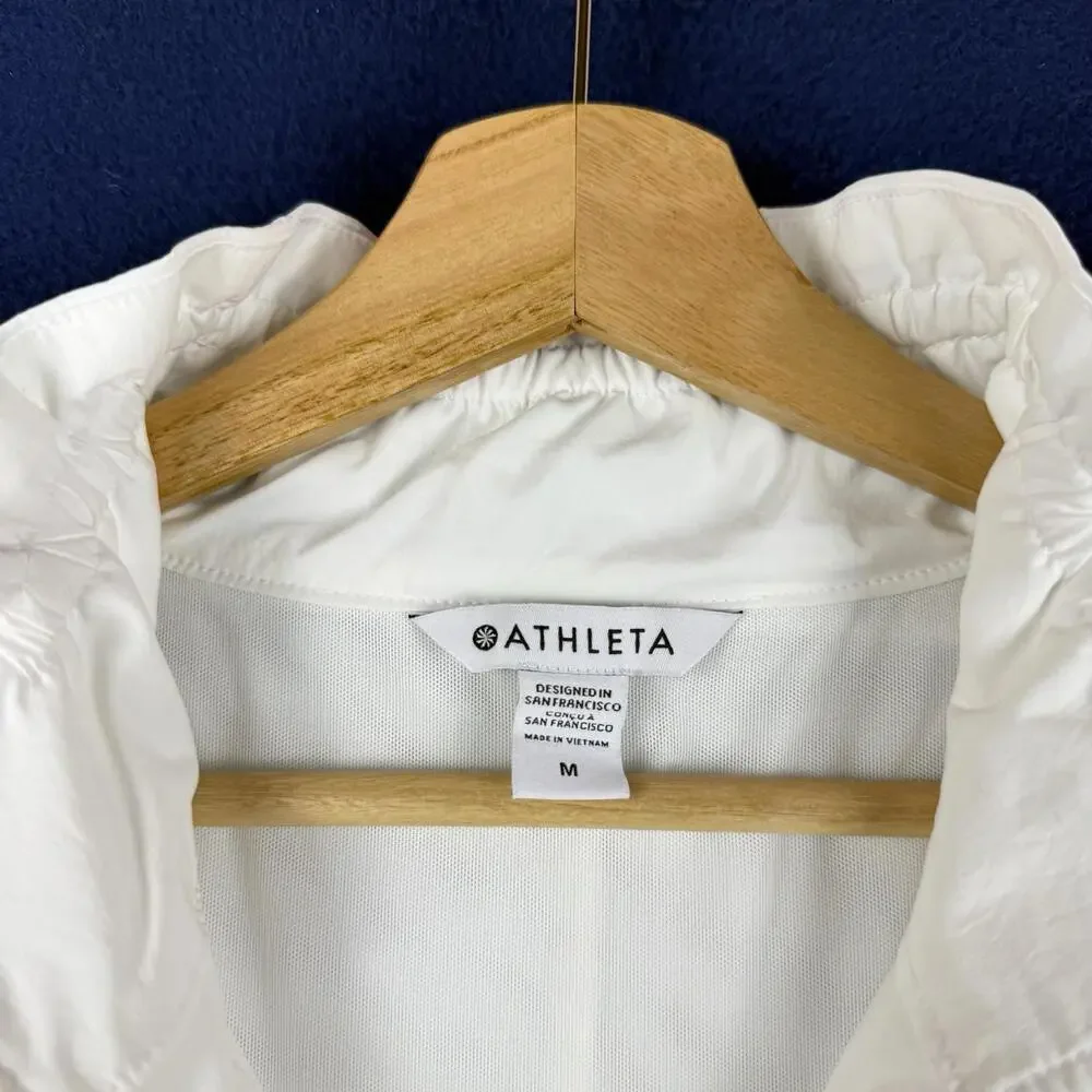 Athleta Advantage Poplin Top Women M White 1/4 Zip Back Yoke Water Repellent Gym - Picture 4 of 9